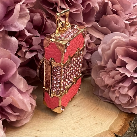 Pink & Gold Crystal Luggage Keychain Charm - Picture 6 of 16